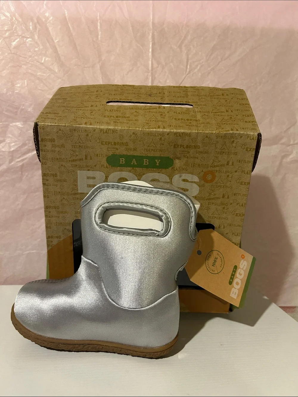 NWT Baby Bogs II Holographic Silver Boots - Size 7